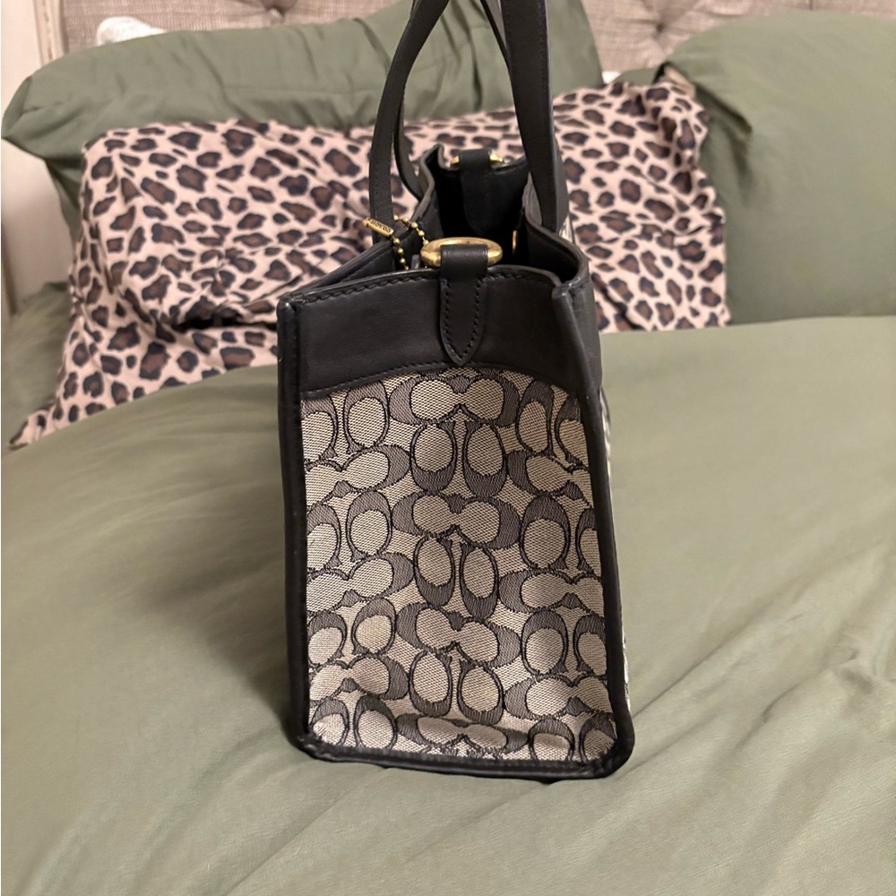 Coach Signature Jacquard Satchel in Black and Cream - Picture 3 of 13
